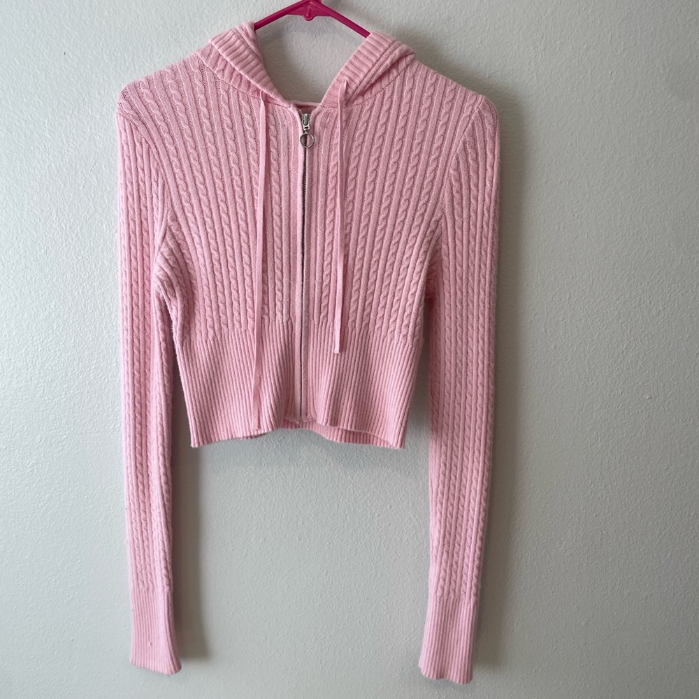 PacSun Light Pink Cable Knit Cropped Hoodie